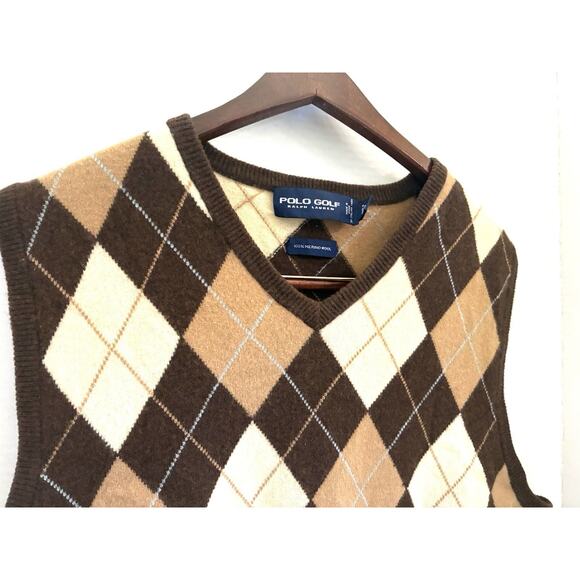 Polo Golf Ralph Lauren Wool Plaid Sweater Vest – Men’s L Brown - Picture 2 of 8